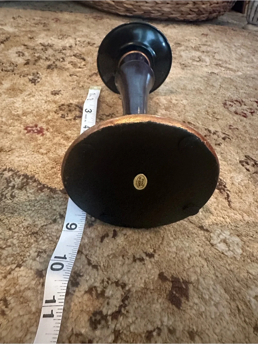 Dark Brown Wood-like resin Candlestick with Gold Accents - heavy